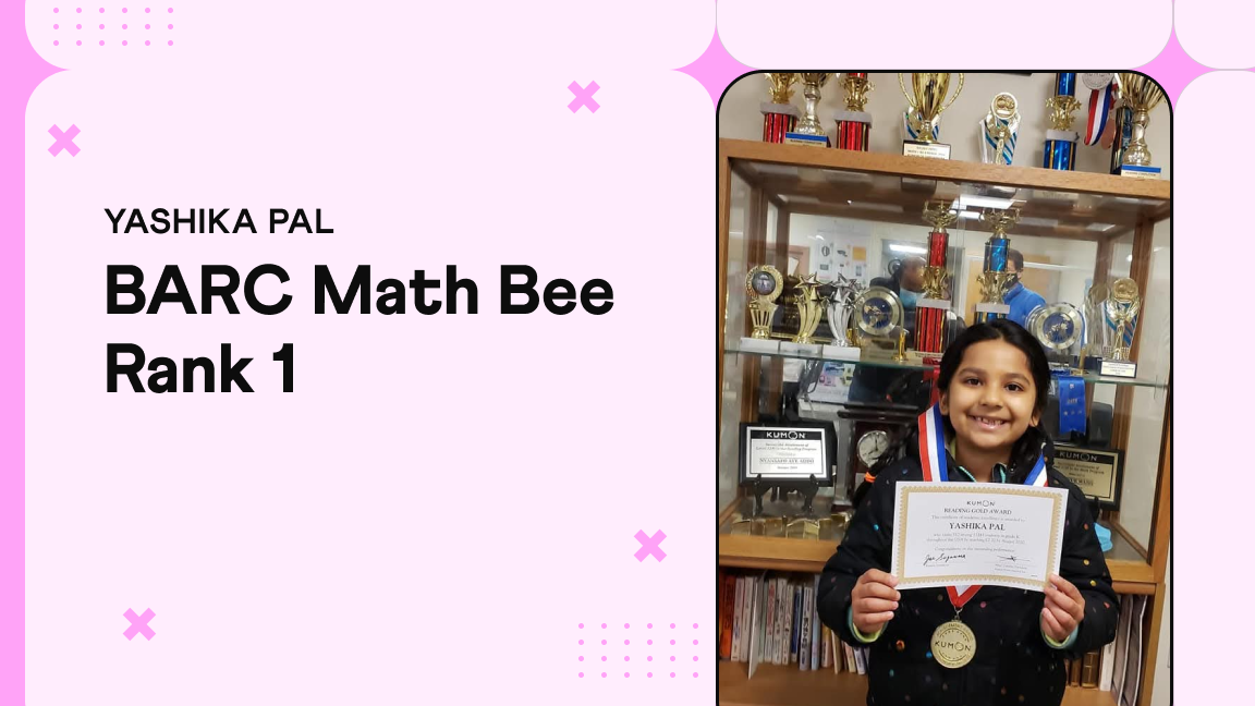 Yashika Pal, Grade 6 BARC Math Bee Level 5 regional winner, Cuemath