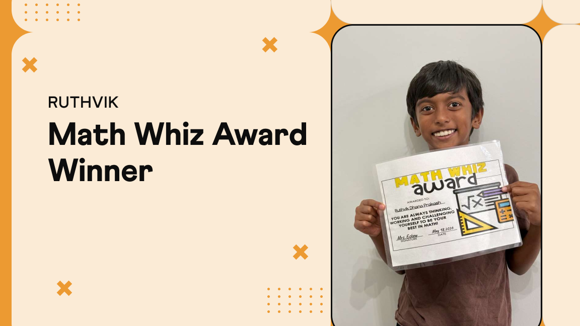 Ruthvik, Grade 4 Math Whiz Award winner, Cuemath student