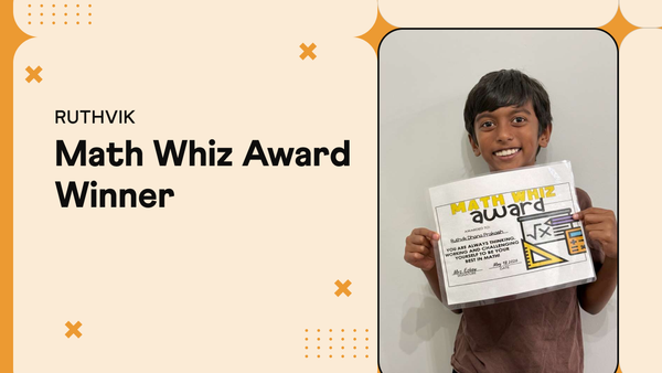 Ruthvik, Grade 4 Math Whiz Award winner, Cuemath student